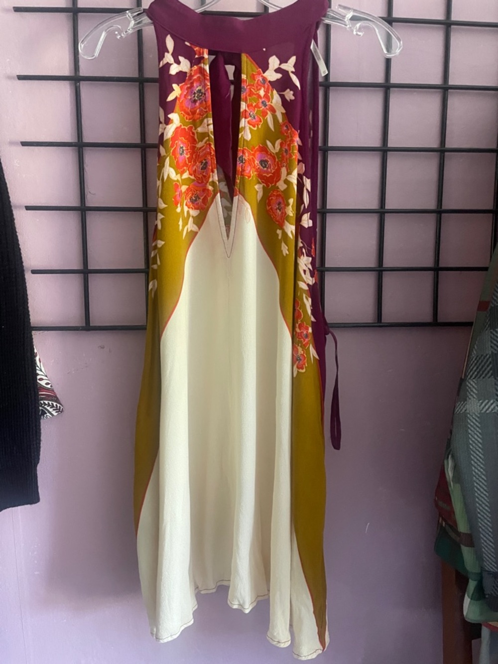 Floral Halter Midi Dress/long shirt  in Cream, Olive & Berry